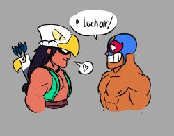 ! 2boys bo_(brawl_stars) brawl_stars dark-skinned_male dinojaiba22 duo el_primo_(brawl_stars) gay hair happy heart human imminent_sex long_hair long_hair_male male male/male male_only mask mexican muscular muscular_male nipples pecs shirtless smile smiling spanish_text supercell tagme tan_body text tied_hair translation_request upper_body video_games