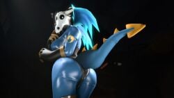 3d_(artwork) anthro ass big_breasts big_butt bone breasts clothing digital_media_(artwork) dragon extrachunkthis female fempyro gloves handwear latex_gloves low-angle_view pyro pyro_(team_fortress_2) raised_tail rubber rubber_clothing rubber_suit skull skull_head solo team_fortress_2 thick_thighs valve video_games wings