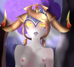 background breasts chaos_and_order_series league_of_legends lillia_(league_of_legends) looking_at_viewer nightbringer_lillia nipples small_breasts yellow_eyes