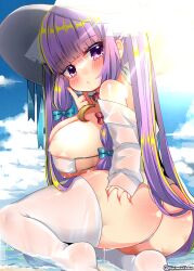 areola_slip ass big_ass big_breasts blush breasts feet female patchouli_knowledge thighhighs touhou