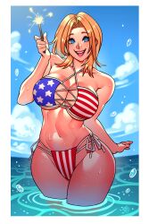 1girls 4th_of_july american_flag american_flag_bikini big_breasts bikini breasts dead_or_alive female female_only flag_bikini looking_at_viewer national_personification ravenousruss solo swimsuit thick_thighs tina_armstrong united_states_of_america usa