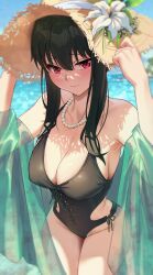 black_hair breasts female female_only happymonk light-skinned_female light_skin solar_(happymonk) solo solo_female spy_x_family sun_hat sunhat swimsuit tagme yor_briar yor_forger