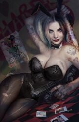 1girls actress batman_(series) bunny_girl bunnysuit celebrity cleavage dc dc_comics dc_extended_universe female female_only harley_quinn margot_robbie non-nude real_person shikari solo suicide_squad tattoo