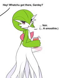 beverage gardevoir genitals green_body green_skin humanoid interspecies male male_only nintendo nude penis pokémon_(species) pokemon pokemon_(species) pokephilia smoothie solo solo_male video_games youdelightful