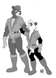 2000 bear erection exhibitionism explorer flaccid furry gay greyscale no_pants original pan_pan_panda panda robert_bear rubber_boots rubber_gloves size_difference traditional_media_(artwork) vawlkee year