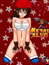 breasts brown_hair female gloves jgm_arts metal_slug military military_hat military_uniform no_panties no_shorts pussy red_eye_(metal_slug) red_eyes snk video_game_character video_games