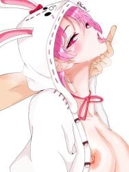 big_breasts breasts bunny_costume identity_v implied_sex looking_at_viewer melly_plinius nartless nipple_slip open_mouth open_shirt straight