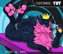 anthro beans big_bad_(fall_guys) condom crown fall_guys foot_fetish furry male muscle_growth paw_fetish pawpads paws pawzzhky video_game wolf