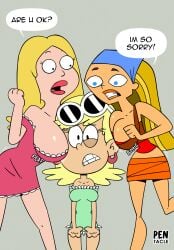 3girls accurate_art_style american_dad blonde_female boobs_on_head crossover embarrassed francine_smith leni_loud lindsay_(tdi) milf multiple_girls older_female pentacle_(artist) the_loud_house thin_female total_drama_island younger_female