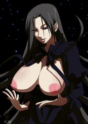 1girls big_nipples black_dress black_hair breasts busty human long_hair mature no_canon pale-skinned_female pale_skin pandora saint_seiya:_the_lost_canvas showing_breasts specters spinoff villainess