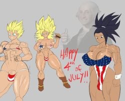 1boy 2futas 4th_of_july ambush_(trap) american_flag american_flag_bikini balls big_ass big_breasts black_eyes black_hair both_sexes_in_same_situation bulge cabba caulifla clothed clothing dra dragon_ball dragon_ball_super female_saiyan femboy flaccid futanari george_washington human intersex kale light-skinned_futanari light-skinned_male light_skin monkeypeen mostly_nude muscular penis saiyan standing super_saiyan tan tan-skinned_futanari tan_skin tanline universe_6 universe_6/universe_7