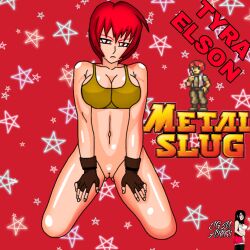 breasts female gloves jgm_arts metal_slug military military_uniform no_panties no_pants pussy red_eyes red_hair short_hair snk tyra_elson video_game_character video_games