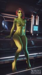 1girls 3d 3d_(artwork) abs alien alien_girl alien_look_like_human belly_button breasts feet gamora green-skinned_female green_skin guardians_of_the_galaxy guardians_of_the_galaxy_(game) marvel marvel_comics nail_polish naked naked_female nipples nude nude_female red_and_black_hair red_hair short_hair sitting small_breasts thick_thighs xordel