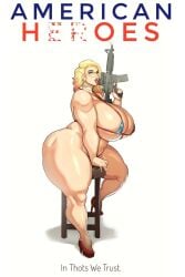 1girls 4th_of_july american_flag american_flag_bikini ashley_(donaught) assault_rifle blonde_hair breasts busty chubby curvaceous curvy donaught erect_nipples_under_clothes female green_eyes gun high_heels holding_gun holding_rifle holding_weapon huge_ass huge_breasts licking_gun licking_lips m4 mature mature_female milf movie_poster muscular_female naughty_face original pawg plump rifle seductive simple_background sitting thick_thighs trigger_discipline venus_body voluptuous white_background