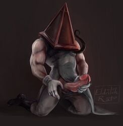 apron big_penis boots eldritch-rat eldritch_rat erection gloves helmet huge_cock humanoid_genitalia kneeling male male_only masturbation monster monstrous_humanoid motion_lines muscular muscular_male penis penis_out pyramid_head retracted_foreskin scars silent_hill silent_hill_2 sleeveless solo tentacle uncensored white_gloves