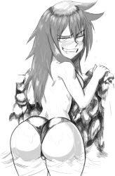 1girls ass beach big_ass big_breasts big_butt bikini bikini_bottom bikini_bottom_only black_and_white blush breasts butt commission female gamo-chan greyscale gutsbro14 hair looking_at_viewer looking_back looking_over_shoulder monochrome please_don't_bully_me,_nagatoro pov smile solo solo_female thighs topless wet wet_hair