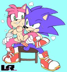 1boy 1girls amy_rose anal anal_sex ass balls biting_lip breasts color_edit cum cum_in_ass exposed_torso female footwear furry handwear heart-shaped_pupils heart_eyes holding_leg humanoid leatherruffian male penetration penis pussy reverse_cowgirl_position sex shoes sitting_on_lap sonic_(series) sonic_the_hedgehog sonic_the_hedgehog_(series) straight sweaty too_horny vagina vaginal