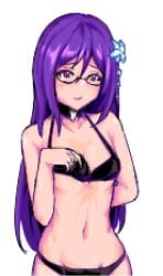 1girls abigail_(stardew_valley) black_bra bra choker female female_only glasses light-skinned_female pixel_art pleasure_face purple_eyes purple_hair solo solo_female stardew_valley touching_breast touching_own_breast transparent_background xy_(artist)