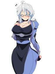 1girls big_breasts blush breasts cleavage clothed_female commission curvy curvy_female genderswap_(mtf) glasses light-skinned_female mature_female rinnosuke_morichika rule_63 silver_hair thick_ass thick_thighs touhou trueshinpvs white_background white_hair yellow_eyes