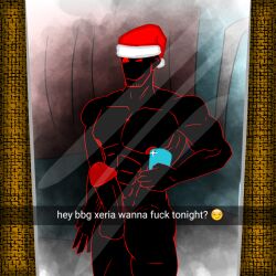 black_skin darklaus_(jtoh) flirting juke's_towers_of_hell kendrick_nsfw male_only muscular muscular_male roblox roblox_game santa_hat smirk source_request tagme