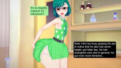 1boy 3d ass_expansion bubble_butt butt_expansion comic comic_page emotioncreator femboy gideonlover gigantic_ass glasses green_eyes green_hair huge_ass huge_butt hyper_ass illusion_soft infirmary male male_only massive_ass solo trap