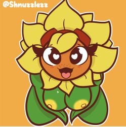 anthro anthrofied big_breasts female flora_fauna from_above heart-shaped_pupils looking_up plant plant_girl plant_humanoid plantie plants_vs_zombies plants_vs_zombies:_heroes pvz shnuzzlez solar_flare_(pvz) sunflower sunflower_(pvz) tagme