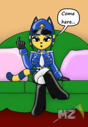 1girls animal_crossing ankha ankha_(animal_crossing) big_breasts black_eyes blue_hair blue_outfit boots breasts couch crossed_legs dominatrix female female_domination femdom hat huge_breasts latex_suit metalzaki_(artist) nintendo pov sitting sitting_on_couch sitting_on_sofa sofa solo solo_female talking_to_viewer white_tie