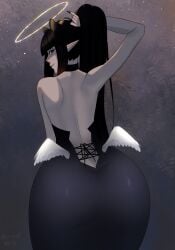 ass black_dress clothed disnyrin_(nocturnalwaifu) dress eyelashes female female_focus female_only hair hololive hololive_english hololive_myth huge_ass human large_ass light-skinned_female light_skin lipstick long_hair looking_at_viewer looking_back ninomae_ina'nis pale-skinned_female pale_skin purple_eyes purple_hair questionable_consent simple_background smiling solo solo_female solo_focus thick_thighs thighs virtual_youtuber vtuber white_body wide_hips wide_thighs wings