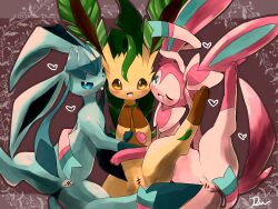 absurd_res blue_body censored eeveelution feral genitals glaceon group hi_res leafeon looking_at_viewer nintendo one_eye_closed penis pokemon pokemon_(species) pussy rurua spread_legs spreading sylveon tongue tongue_out trio video_games white_body yellow_body