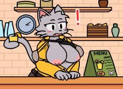 ! big_breasts breasts clothed clothing english_text feline female fur furry lemonade_cat nipples questionable_consent roblox roblox_game source_request tagme tail text tower_heroes woofgang