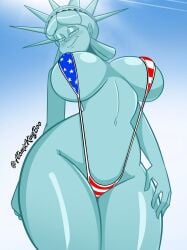 1girls 4th_of_july american_flag atomickingboo big_breasts breasts busty female legs metallic_body national_personification solo statue_of_liberty thick_legs thick_thighs thighs voluptuous wide_hips