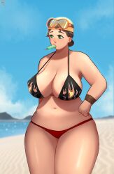 1girls beach bikini chubby chubby_female doodkhaw female female_only gridlock_(rainbow_six) hips large_breasts rainbow_six rainbow_six_siege skindentation slightly_chubby solo solo_female summer thick_thighs wide_hips