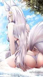 1girls 2022 animal_ears ass ass_focus ass_shot azur_lane back back_view backboob bikini breasts facing_forward female female_only hi_res hips huge_ass huge_breasts kneeling long_hair outdoors samip shinano_(azur_lane) slim_waist solo solo_female tail thick_thighs thighs white_hair wide_hips