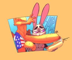 4th_of_july absurd_res anthro areola balls big_balls big_penis bikini bikini_top bodily_fluids breasts canid canine carrot cum cum_on_food disney duo erection female food fox genital_fluids genitals grey_body hand_on_balls hi_res hot_dog_bun huge_balls huge_cock hyper hyper_genitalia hyper_penis judy_hopps lagomorph leporid male male/female mammal medium_breasts nick_wilde nipples oral orange_body penis pink_areola plant purple_eyes rabbit sidesack sixsidesofmyhead small_glans stars_and_stripes swimming_trunks swimsuit swimwear united_states_of_america vegetable zootopia