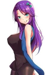 1girls :p abigail_(stardew_valley) big_breasts blush blush_lines blushing_at_viewer cyan_eyes female female_only light-skinned_female long_hair mistynight purple_hair sideboob smile smiling smiling_at_viewer solo solo_female stardew_valley