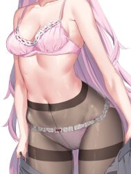 1girls bra breasts female hakui_koyori hololive hololive_japan holox k_mugura midriff navel panties pantyhose pink_hair pink_panties shiny_skin simple_background solo_female tagme thick_thighs thigh_gap thighs topless underwear undressing virtual_youtuber white_background