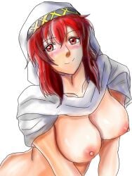 1girls blush breasts female female_only fire_emblem fire_emblem:_mystery_of_the_emblem fire_emblem:_shadow_dragon_and_the_blade_of_light hisashiro large_breasts lena_(fire_emblem) medium_hair naked_hood nintendo nipples nude nude_female nun red_eyes red_hair smile solo upper_body white_background