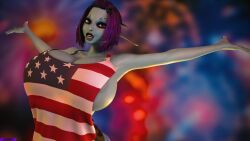 1girls 2022 3d 3d_(artwork) 4th_of_july american_flag areola_slip artist_name big_breasts blue_body blue_eye blue_skin breast_bigger_than_head breasts busty cleavage curvaceous curvy curvy_body curvy_female curvy_figure digital_media_(artwork) drakepowers ear_ring elf elf_ears elf_female elf_girl enormous_breasts female female_focus female_only fireworks garry's_mod gigantic_breasts heterochromia hi_res hourglass_figure huge_breasts humanoid large_breasts lips looking_at_viewer pointy_ears purple_eye purple_hair short_hair sideboob simple_background slim_waist small_waist solo soria stars_and_stripes tank_top teeth united_states_of_america unreal_tournament virt-a-mate voluptuous watermark