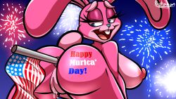 1girls 4th_of_july anal anal_masturbation anal_sex anthro anus ass bent_over big_breasts big_butt bodily_fluids breasts buckteeth female fireworks flag genital_fluids genitals hi_res improvised_sex_toy lagomorph leporid mammal masturbation penetration pink_body protagon pussy pussy_juice rabbit solo stars_and_stripes teeth united_states_of_america