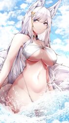 1girls 2022 animal_ears azur_lane back big_breasts bikini blue_eyes breasts female female_only front_view hi_res hips huge_breasts long_hair outdoors samip shinano_(azur_lane) slim_waist solo solo_female tail thick_thighs thighs white_hair wide_hips