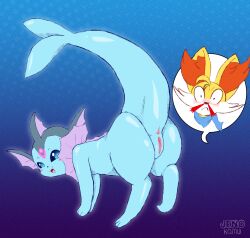 anus duo eeveelution female fennekin feral genitals hi_res jenokamui nintendo open_mouth pokémon_(species) pokemon pokemon_(species) pussy raised_tail smile vaporeon video_games