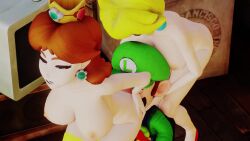 1boy 2girls 3d animated ass_on_face big_ass face_in_ass female kishi luigi male mario_(series) mp4 nintendo no_sound nose_fuck princess_daisy princess_peach tagme video