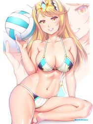 athletic_female bikini blonde_hair breasts etchimune female female_only looking_at_viewer mythra nintendo solo tagme volleyball xenoblade_(series) xenoblade_chronicles_2 yellow_eyes