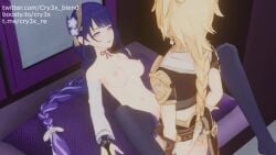 1boy 1girls aether_(genshin_impact) animated big_breasts breasts cry3x genshin_impact huge_breasts missionary_position purple_eyes purple_hair pussy pussy_juice raiden_shogun sex spread_legs tagme vaginal_penetration video