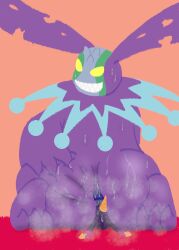 anus ass bandai_namco big_butt blackgabumon bodily_fluids cherubimon cherubimon_(vice) digimon digimon_(species) digital_drawing_(artwork) digital_media_(artwork) dragman duo facesitting feet hi_res horn long_ears male male/male mammal nude smile sweat thick_thighs wide_hips