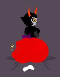 ! 1girls 2022 ambiguous_gender annoyed annoyed_face ass ass_slap big_ass black_hair black_lips breasts clothing disembodied_hand fang fat_ass grey_background homestuck horns kanaya_maryam looking_at_viewer ms_paint_adventures pineapalooza rippling_ass short_hair sitting smacking_ass spanking troll yellow_eyes