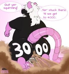 2022 anthro ass fart fart_cloud fart_fetish furry hi_res milestone_celebration overweight raccoon rat size_difference speech_bubble stinkyawei yiff