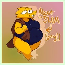 1girls 2d alphys bathing_suit bespectacled big_breasts breasts chip_at_night completely_sfw female female_only freckles freckles_on_face glasses huggable_design humanoid kafrizzzle nonsexual scalie scalie_female scalie_only sfw solo tagme undertale undertale_(series) wholesome yellow_body yellow_scales yellow_skin