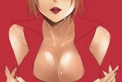 1girls breast_focus breasts close-up head_out_of_frame large_breasts meiko red_lips simple_background solo solo_female vocaloid