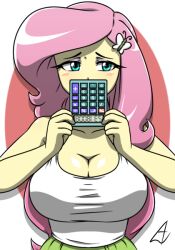 1girls acesrulez13 big_breasts breasts calculator equestria_girls female female_only fluttershy_(mlp) friendship_is_magic hasbro human humanized large_breasts my_little_pony shy straight_hair